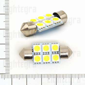 36MM-6SMD-5050 Светодиодная лампа софит 36 мм 6 smd 5050 белый 12 вольт L033