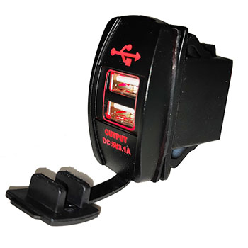 Зарядное устройство, 2 USB 3.1A красная подсветка, прямоугольная 12-4